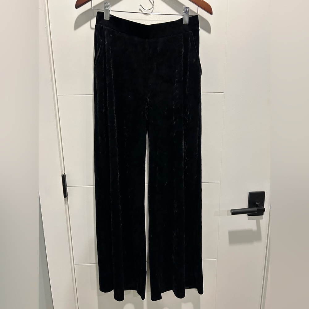Black Wide Leg Crushed Velvet Pants